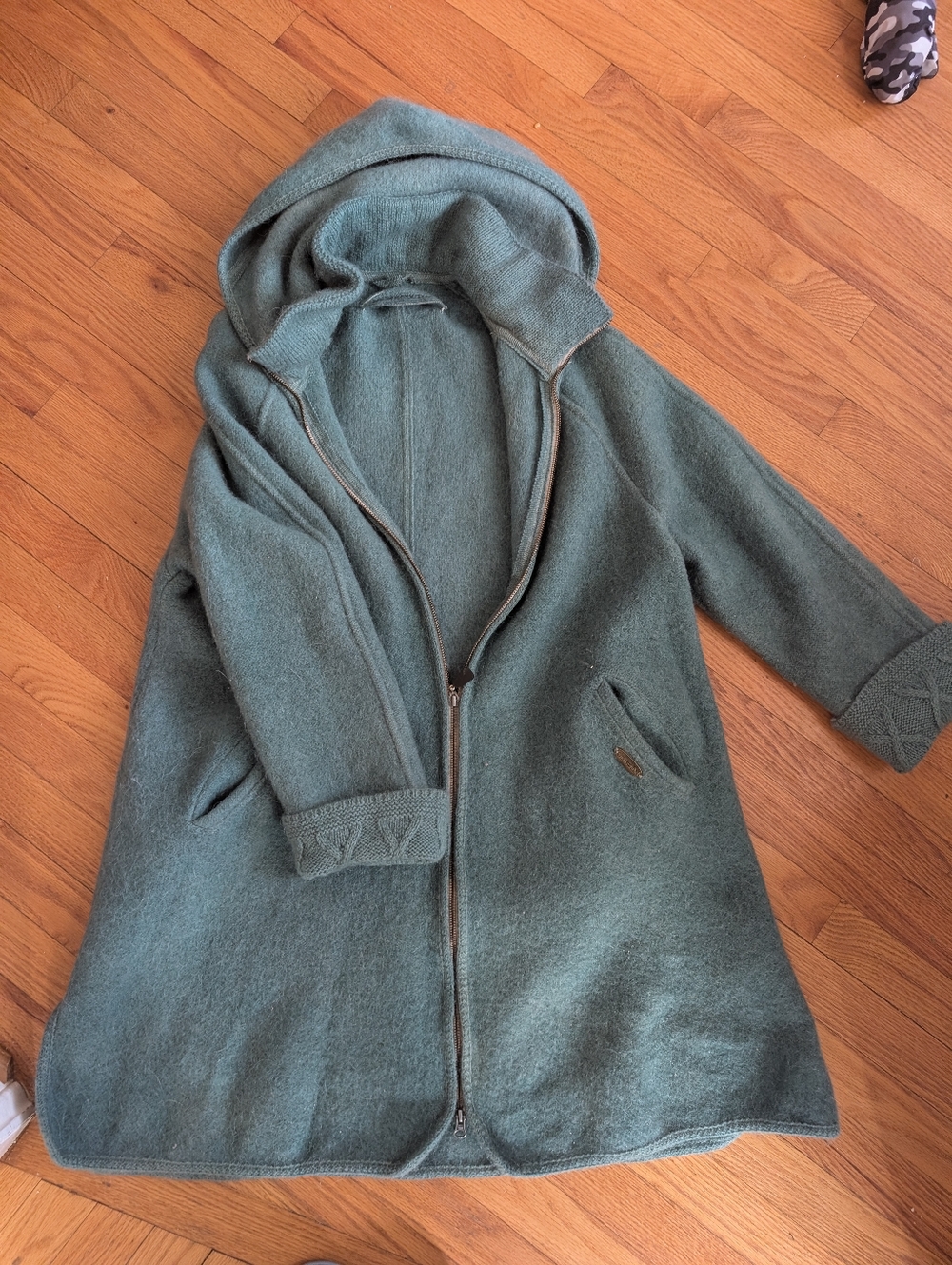 Women’s Forest Green Boiled Wool Zipper Coat